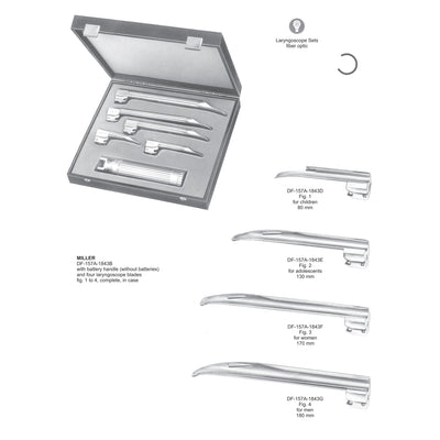 Miller Fiberoptic Set Of 4 Blades With Battery Handle Fig 1 To 4 (DF-157A-1843B) by Dr. Frigz