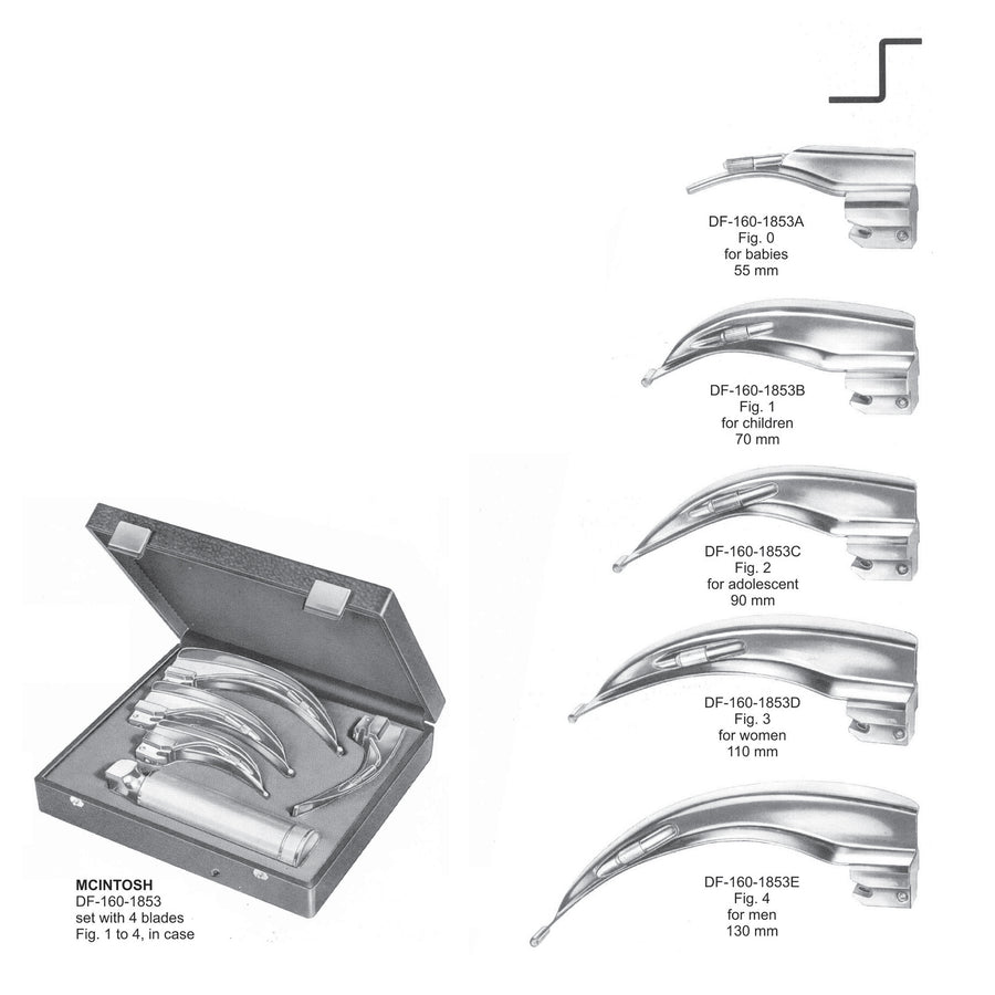 Laryngoscope Mcintosh Set Of 4  Fig 1 To 4 (DF-160-1853) by Dr. Frigz