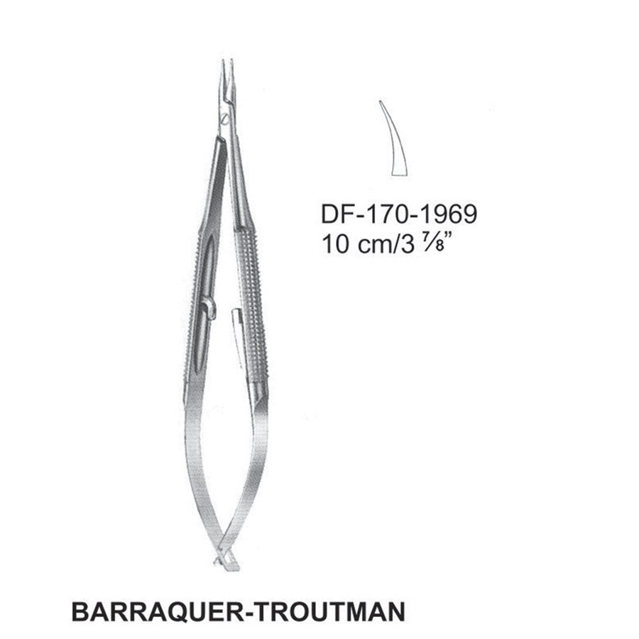 Barraquer Troutman Micro Needle Holders Curved 10cm  (DF-170-1969) by Dr. Frigz