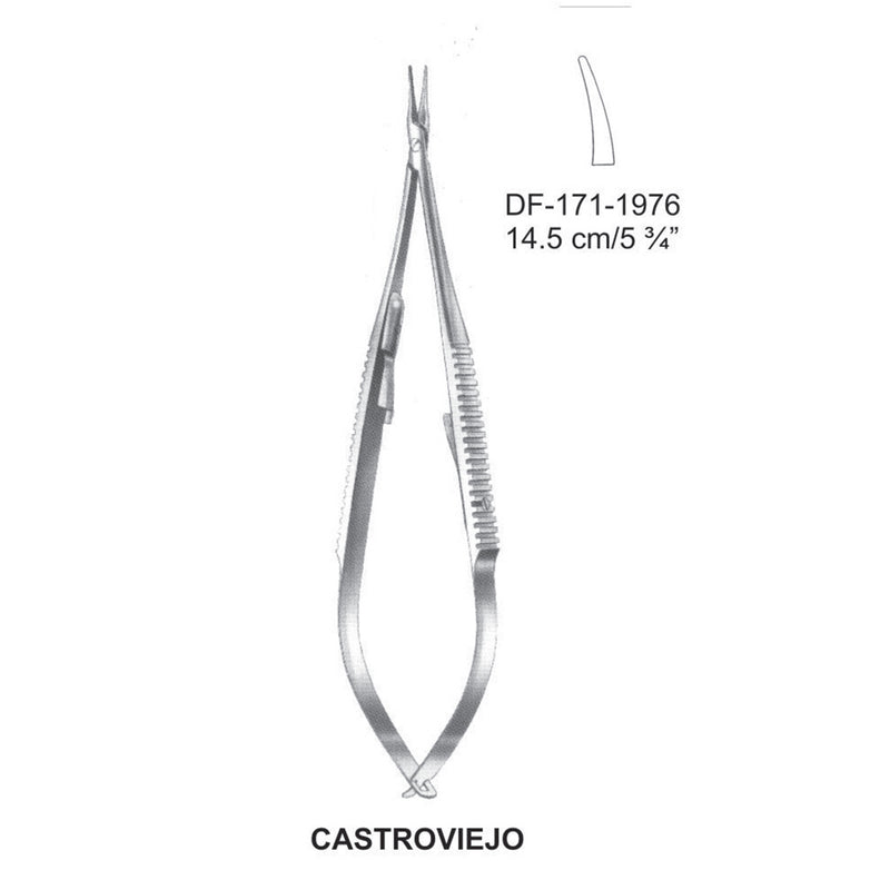 Castroviejo Micro Needle Holders, With Ratchet14.5Cm, Curved (DF-171-1976) by Dr. Frigz