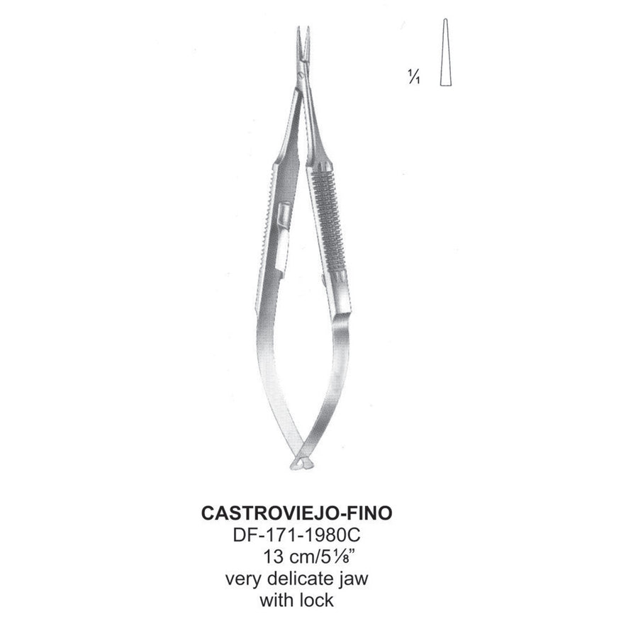 Castroviejo-Fino Needle Holders Delicate With Lock, 13Cm, Straight (DF-171-1980C) by Dr. Frigz