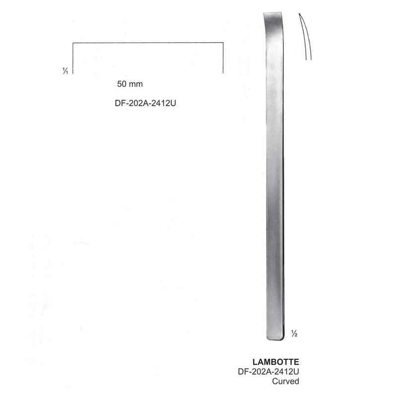 Lambotte Bone Chisels  50mm , 24Cm, Curved (DF-202A-2412U) by Dr. Frigz
