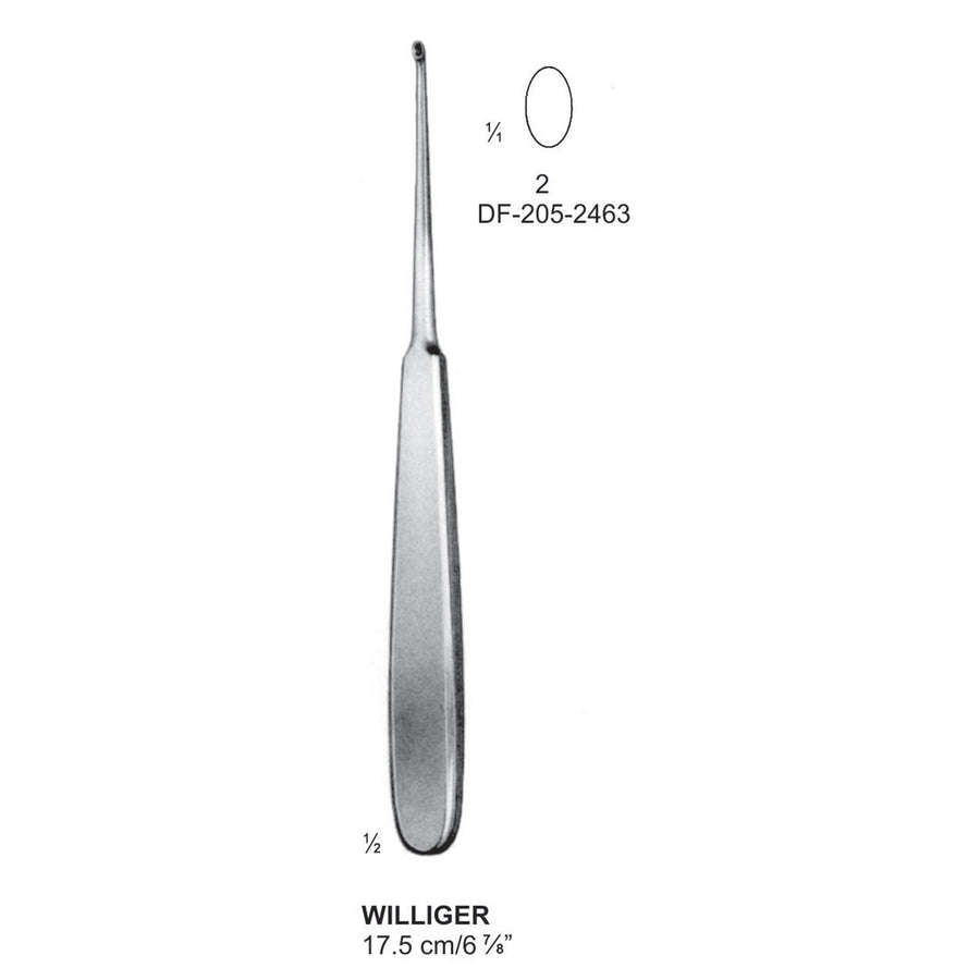 Williger Bone Curettes, 17.5cm , Oval (DF-205-2463) by Dr. Frigz
