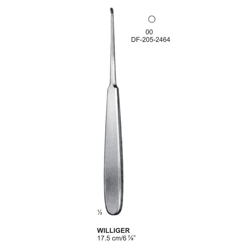 Williger Bone Curettes, 17.5cm , Round (DF-205-2464) by Dr. Frigz