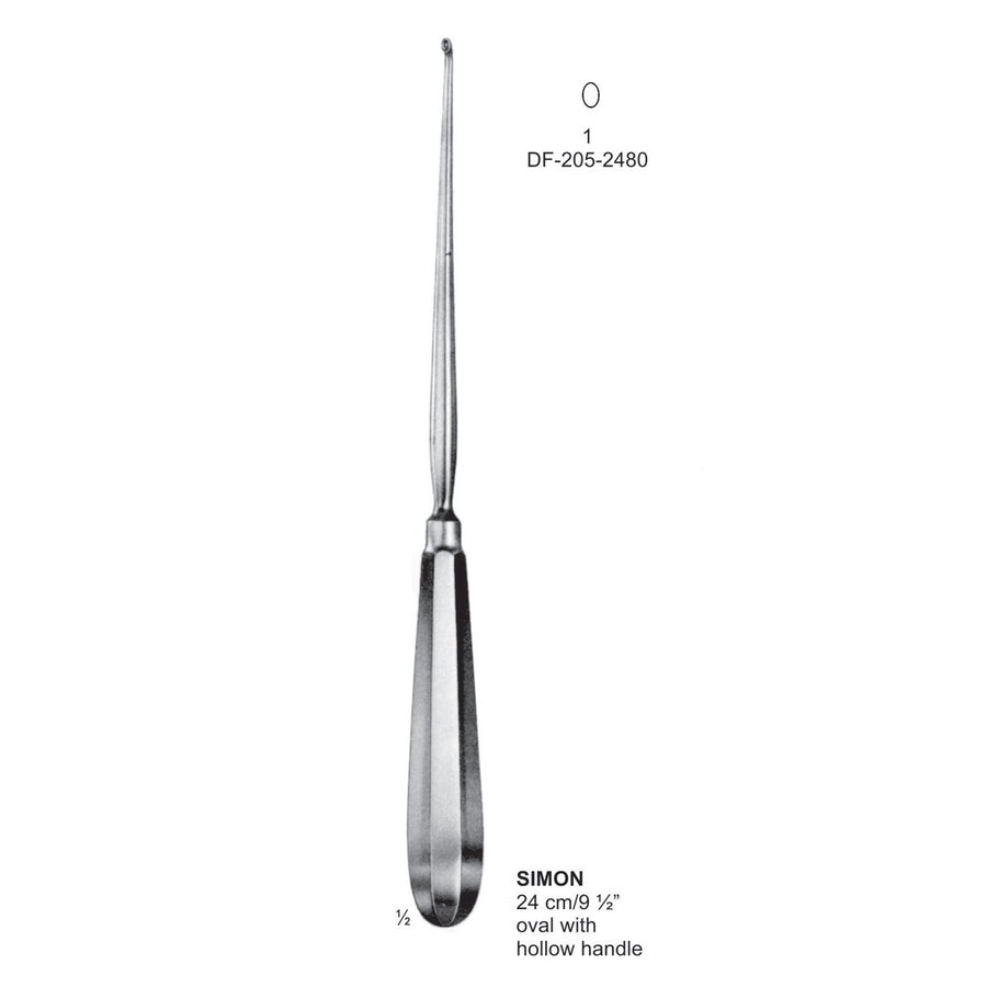 Simon Bone Curettes, 24Cm, Oval With Hollow Handle, Fig 1 (DF-205-2480) by Dr. Frigz