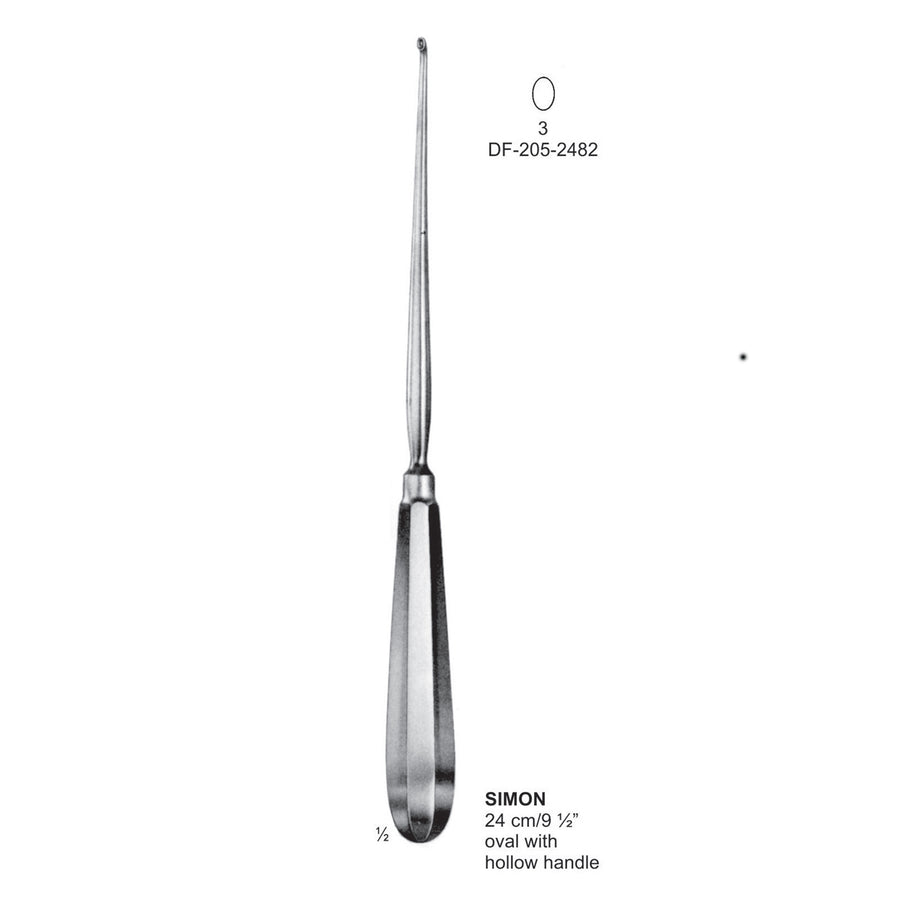 Simon Bone Curettes, 24Cm, Oval With Hollow Handle, Fig 3 (DF-205-2482) by Dr. Frigz