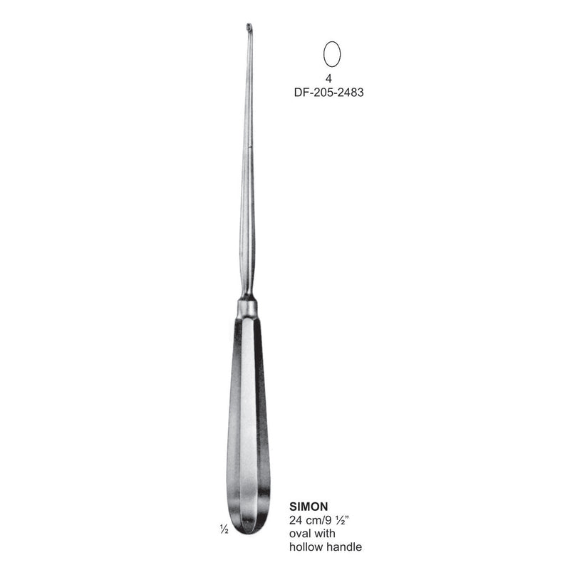 Simon Bone Curettes, 24Cm, Oval With Hollow Handle, Fig 4 (DF-205-2483) by Dr. Frigz