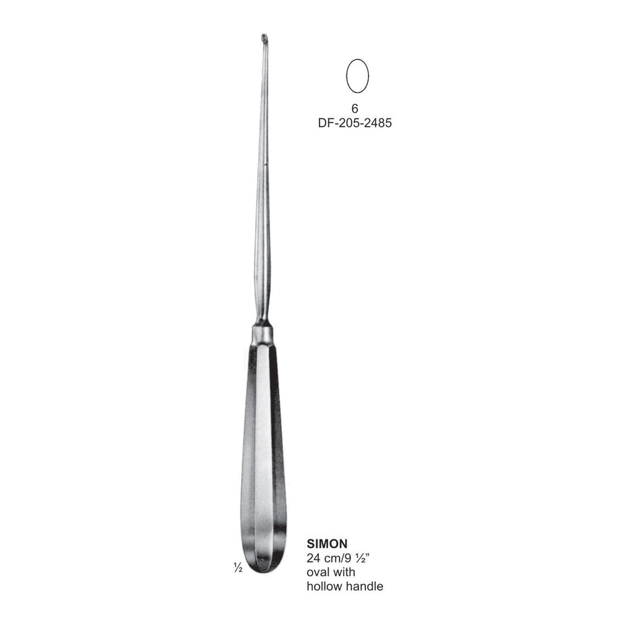 Simon Bone Curettes, 24Cm, Oval With Hollow Handle, Fig 6 (DF-205-2485) by Dr. Frigz