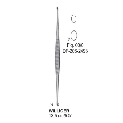 Williger Bone Curettes, Fig.00/0, Oval/Oval 13.5cm  (DF-206-2493)