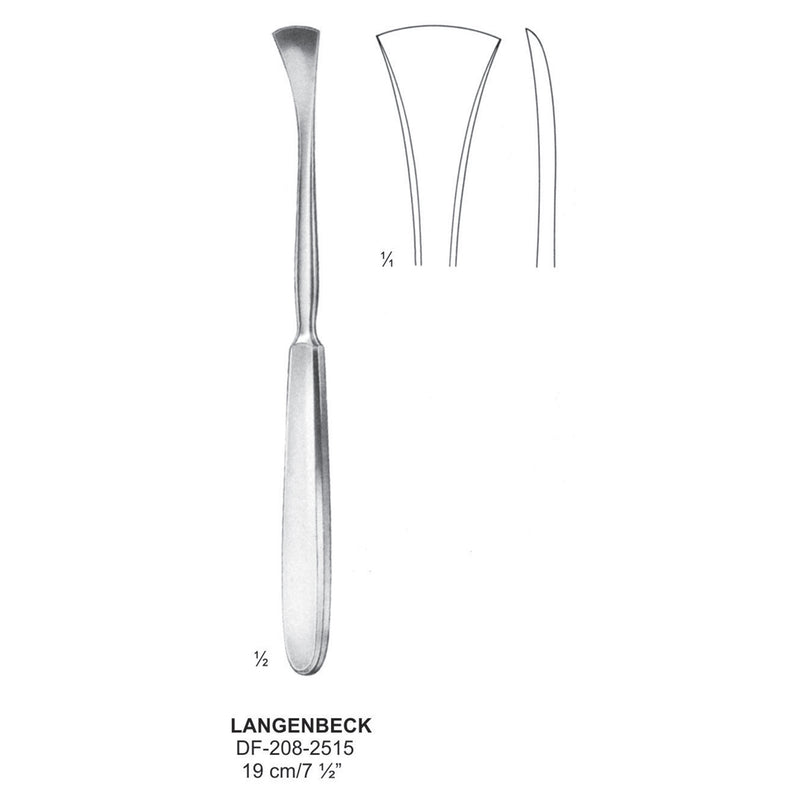 Langenbeck Raspatory Light Curved 19cm Hollow Handle (DF-208-2515) by Dr. Frigz