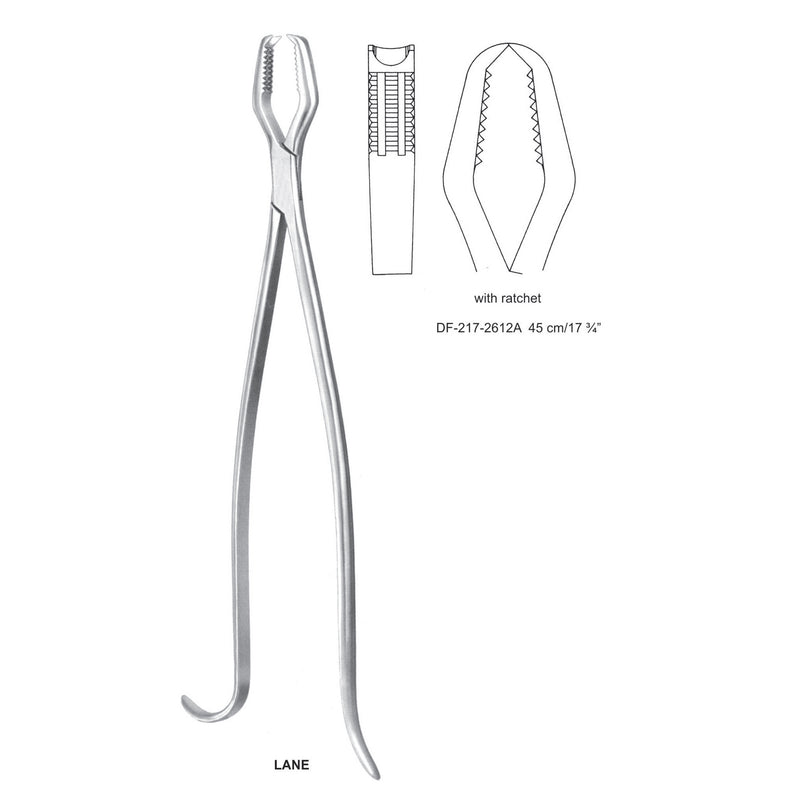 Lane Bone Holding Forceps With Ratchet 45cm  (DF-217-2612A) by Dr. Frigz