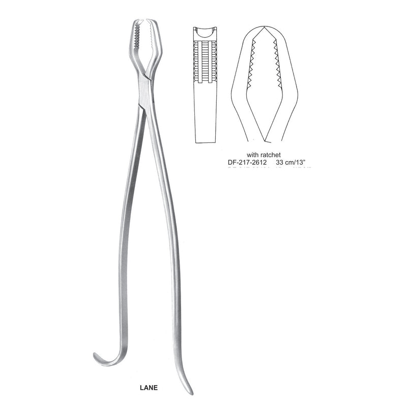 Lane Bone Holding Forceps With Ratchet 33cm  (DF-217-2612) by Dr. Frigz