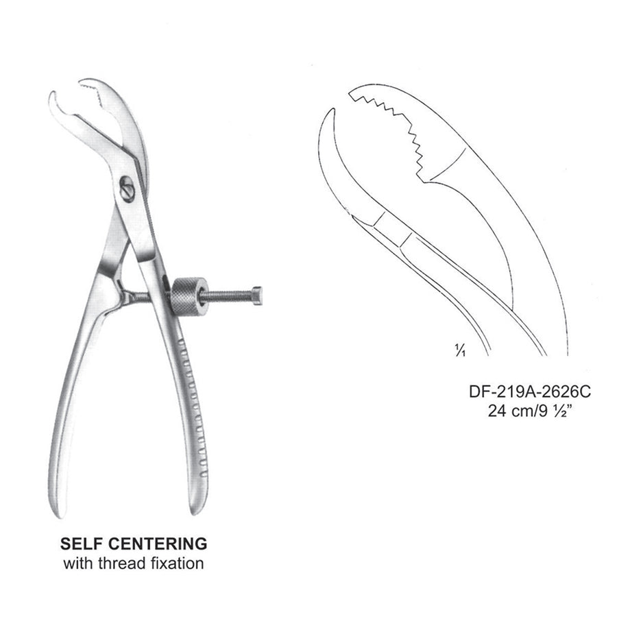 Self Centering Bone Holding Forceps 24cm With Thread Fixation  (DF-219A-2626C) by Dr. Frigz