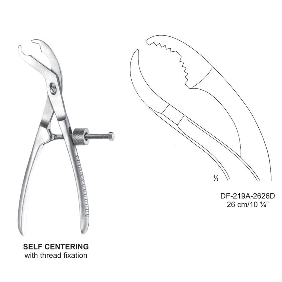 Self Centering Bone Holding Forceps 26cm With Thread Fixation  (DF-219A-2626D) by Dr. Frigz