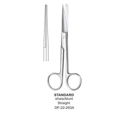 Standard Operating Scissors, Straight, Sharp-Blunt, 17.5cm (DF-22-293A)