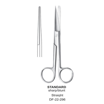 Standard Operating Scissors, Straight, Sharp-Blunt, 18.5cm (DF-22-296)