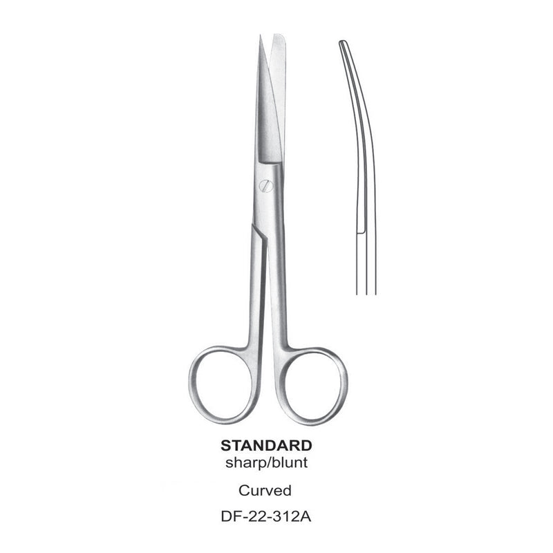Standard Operating Scissors, Curved, Sharp-Blunt, 17.5cm  (DF-22-312A) by Dr. Frigz