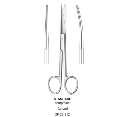 Standard Operating Scissors, Curved, Sharp-Blunt, 16.5cm (DF-22-312)
