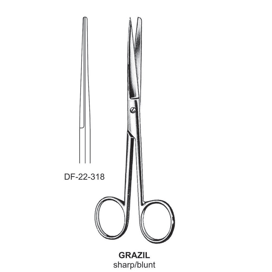 Grazil Operating Scissors, Straight, Sharp-Blunt, 13cm  (DF-22-318) by Dr. Frigz