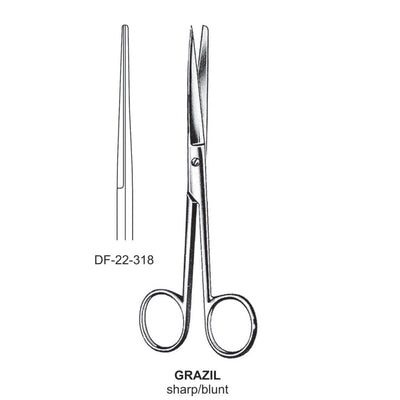 Grazil Operating Scissors, Straight, Sharp-Blunt, 13cm (DF-22-318)