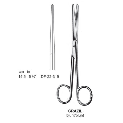 Grazil Operating Scissors, Straight, Blunt-Blunt, 14.5cm  (DF-22-319) by Dr. Frigz
