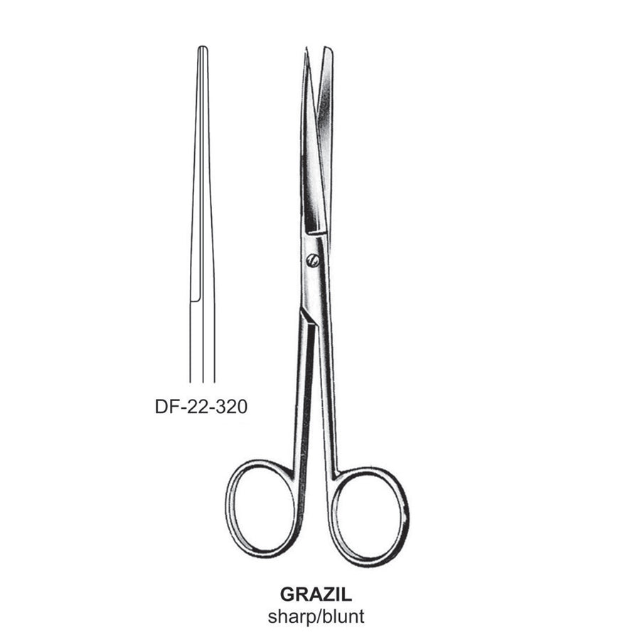Grazil Operating Scissors, Straight, Sharp-Blunt, 14.5cm  (DF-22-320) by Dr. Frigz