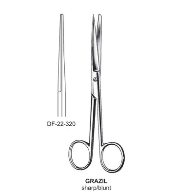 Grazil Operating Scissors, Straight, Sharp-Blunt, 14.5cm (DF-22-320)