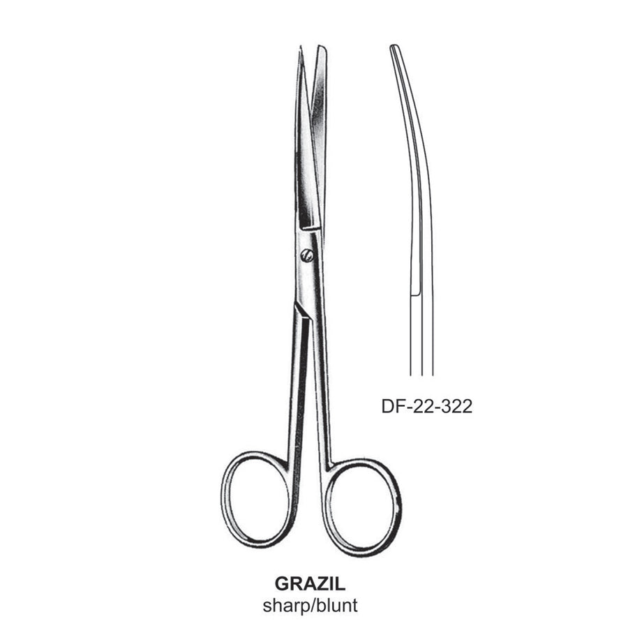 Grazil Operating Scissors, Curved, Sharp-Blunt, 13cm  (DF-22-322) by Dr. Frigz