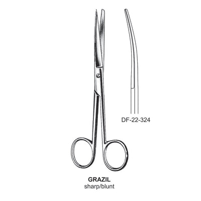 Grazil Operating Scissors, Curved, Sharp-Blunt, 14.5cm  (DF-22-324) by Dr. Frigz