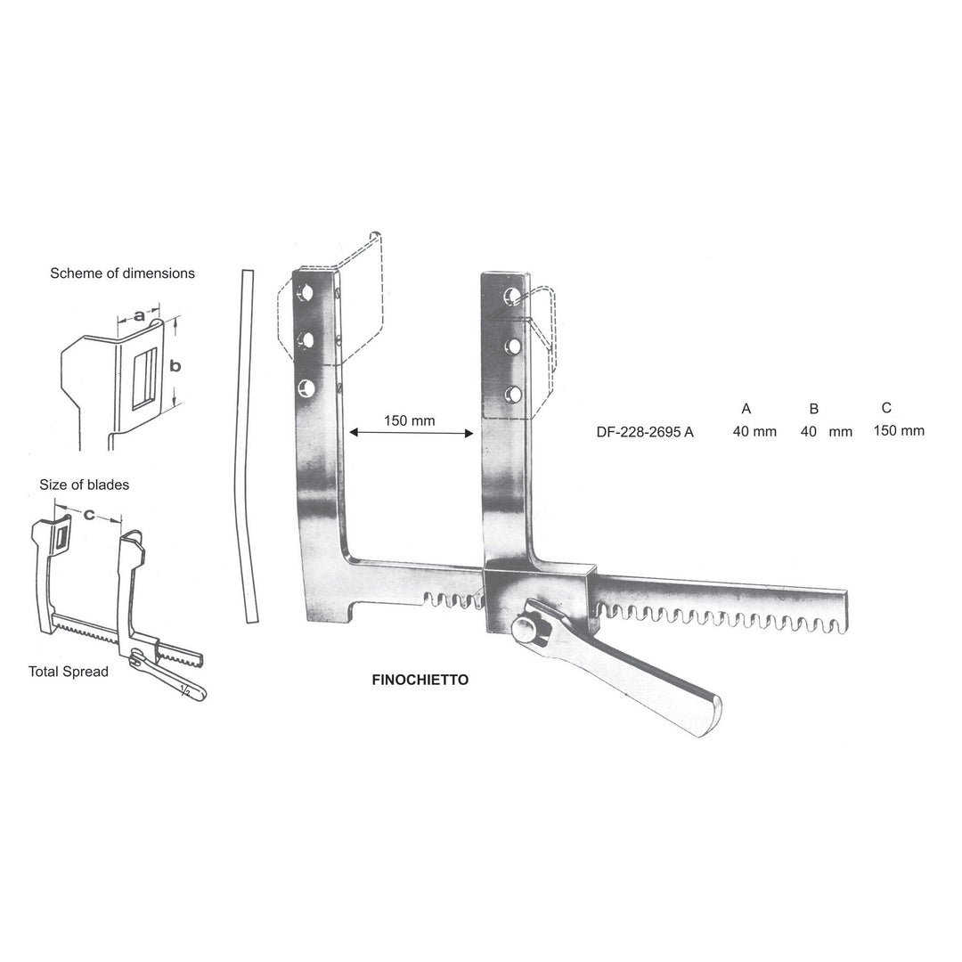 Finochietto Rib Spreaders, Width 40X40X150mm  (DF-228-2695A) by Dr. Frigz