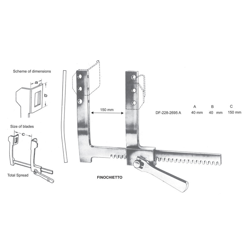 Finochietto Rib Spreaders, Width 40X40X150mm  (DF-228-2695A) by Dr. Frigz
