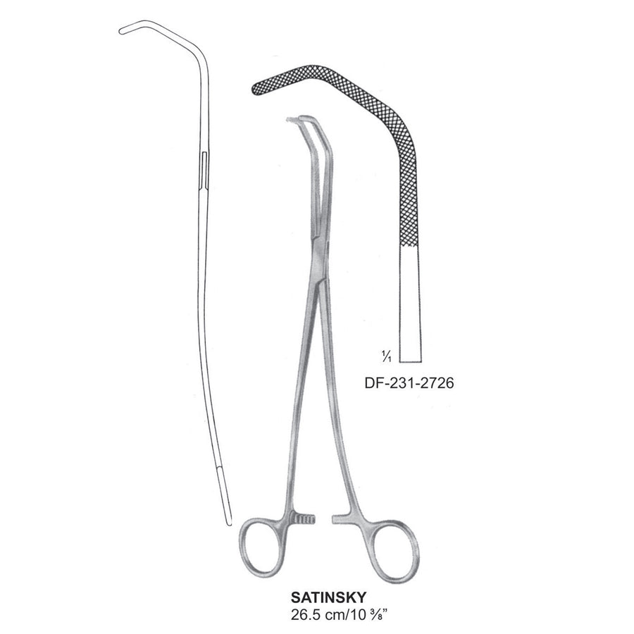 Satinsky Blood Vessel Clamps, Curved Legs, 26.5cm  (DF-231-2726) by Dr. Frigz