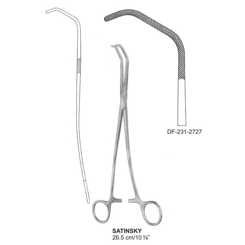 Satinsky Blood Vessel Clamps, Curved Legs, 26.5cm  (DF-231-2727) by Dr. Frigz