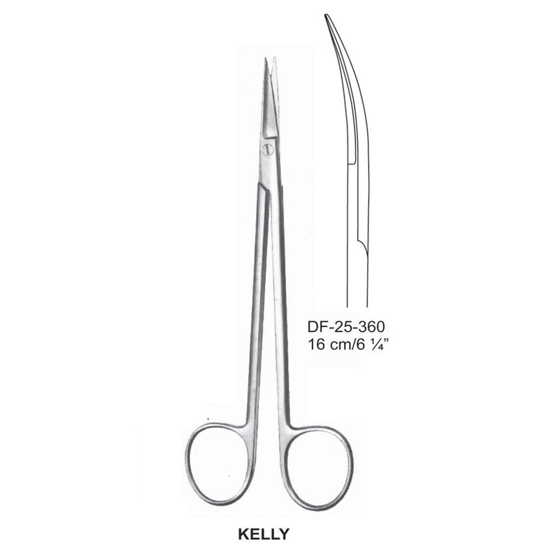Kelly Operating Scissor, Curved, Sharp-Sharp, 16M  (DF-25-360) by Dr. Frigz