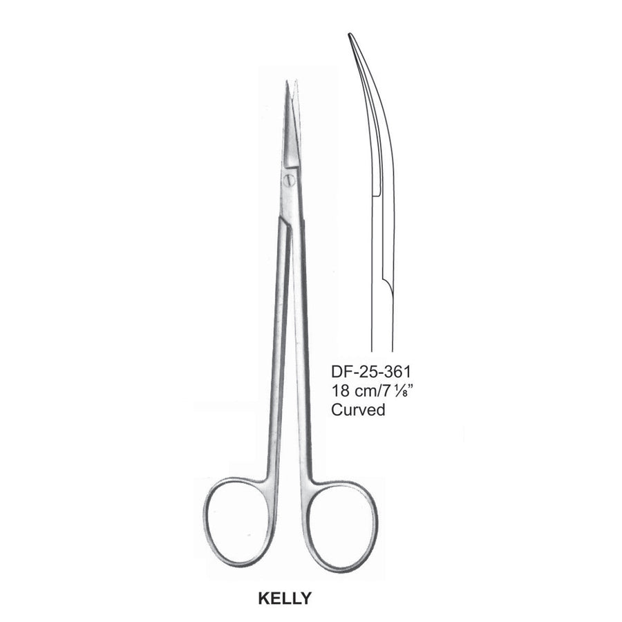 Kelly Operating Scissor, Curved, Sharp-Sharp, 18M  (DF-25-361) by Dr. Frigz
