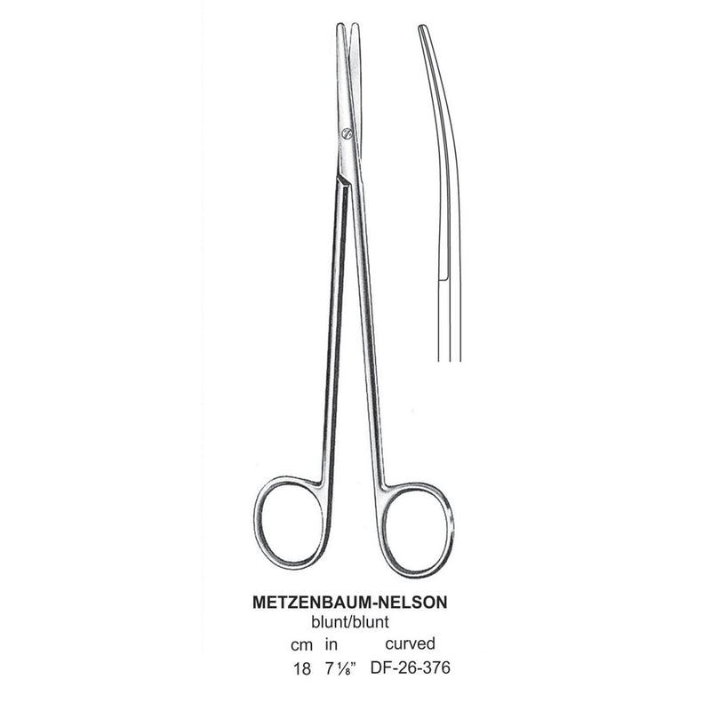 Metzenbaum-Nelson Dissecting Scissor, Curved, Blunt-Blunt, 18cm  (DF-26-376) by Dr. Frigz