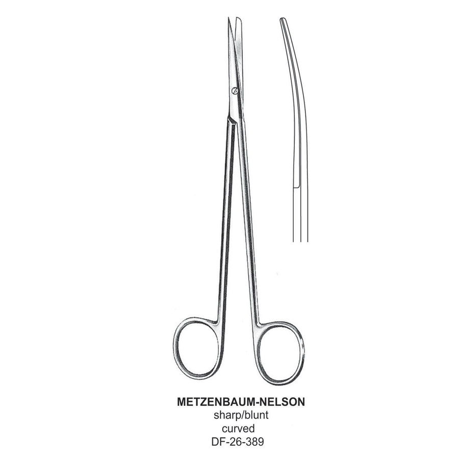 Metzenbaum-Nelson Dissecting Scissor, Curved, Sharp-Blunt, 23cm  (DF-26-389) by Dr. Frigz