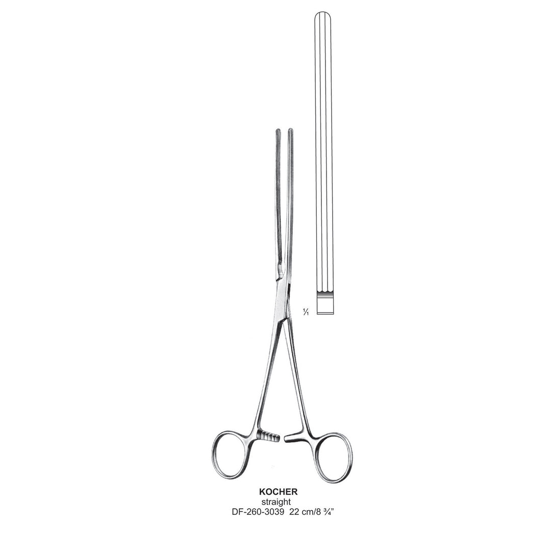 Kocher Intestinal Clamp Forceps, Straight. 22cm , Elastic (DF-260-3039) by Dr. Frigz