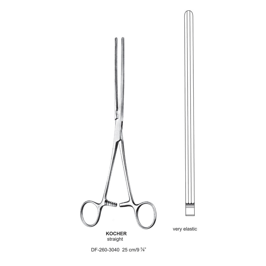 Kocher Intestinal Clamp Forceps, Straight. 25cm , Elastic (DF-260-3040) by Dr. Frigz