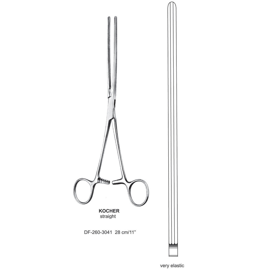 Kocher Intestinal Clamp Forceps Straight 28cm , Elastic (DF-260-3041) by Dr. Frigz