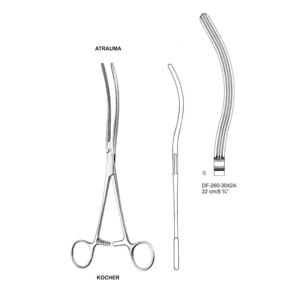 Kocher Atrauma Interstinal Clamps 22Cm, Curved (DF-260-3042A) by Dr. Frigz