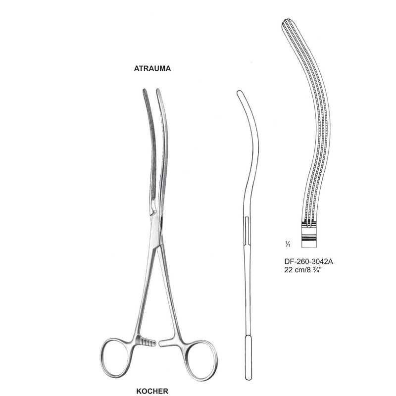 Kocher Atrauma Interstinal Clamps 22Cm, Curved (DF-260-3042A) by Dr. Frigz