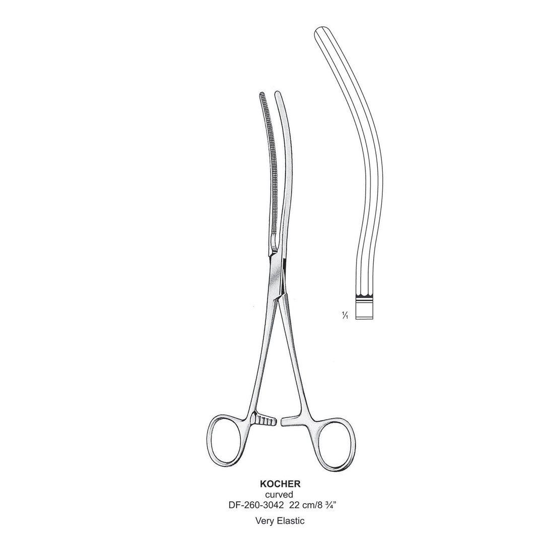 Kocher Intestinal Clamp Forceps Curved 22cm , Elastic (DF-260-3042) by Dr. Frigz