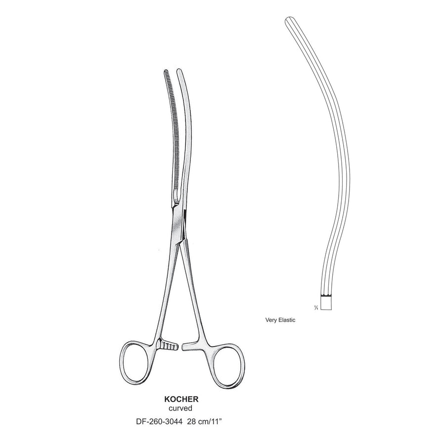 Kocher Intestinal Clamp Forceps Curved 28cm , Elastic (DF-260-3044) by Dr. Frigz
