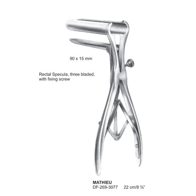 Mathieu Rectal Specula, Three Blades, 90 X 15mm , 22cm (DF-269-3077)