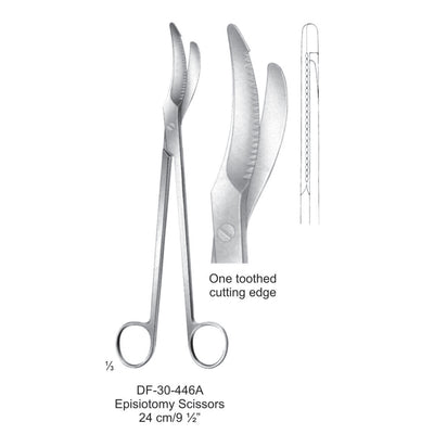 Episiotomy Scissors, One Toothed Cutting Edge, 24cm  (DF-30-446A)