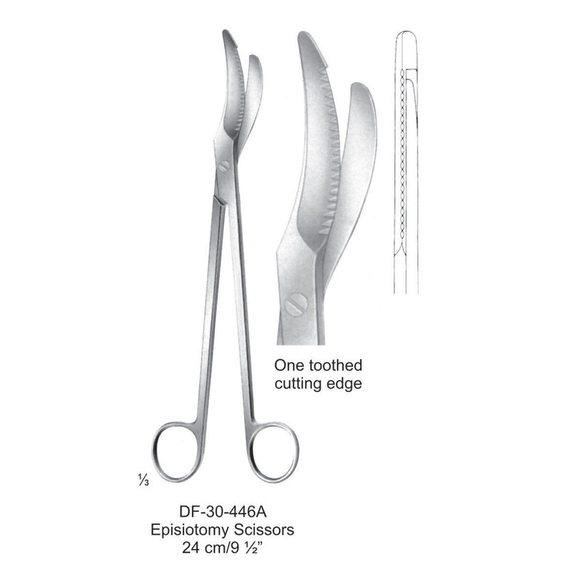 Episiotomy Scissors, One Toothed Cutting Edge, 24cm  (DF-30-446A) by Dr. Frigz