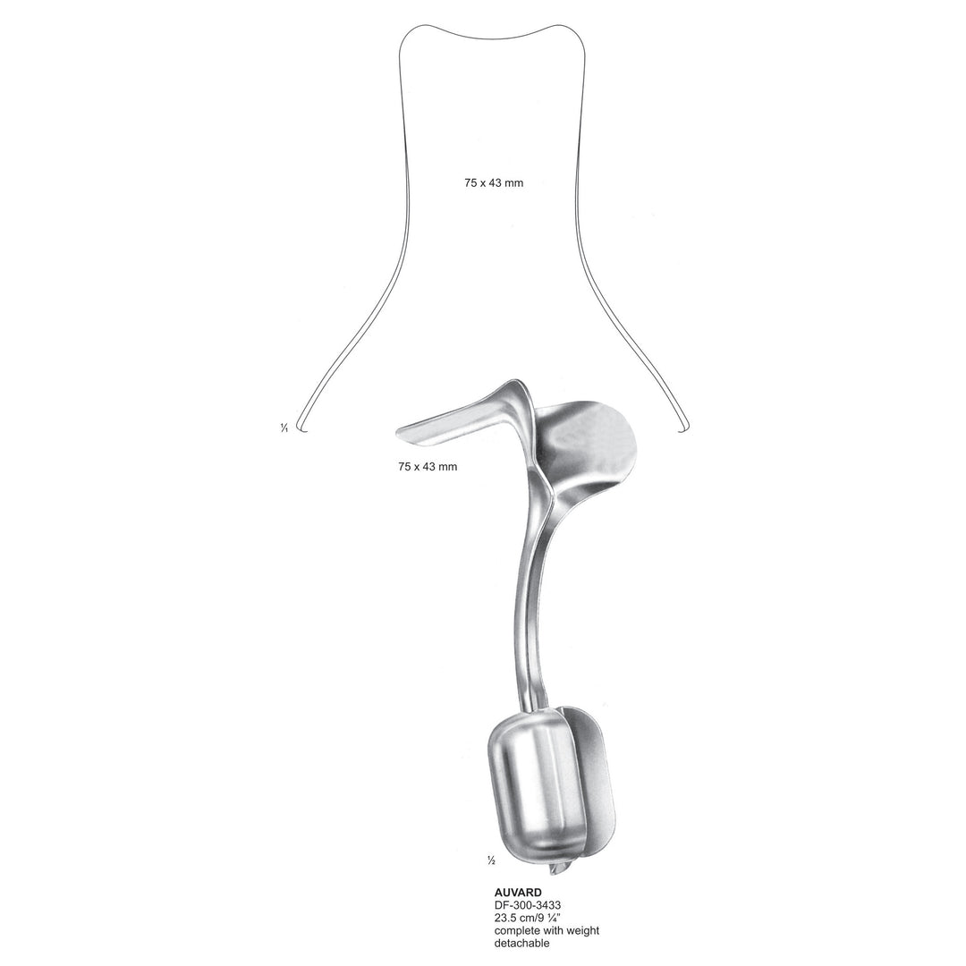 Auvard Vaginal Speculums, Complete With Weight Detachable, 75X43mm , 23.5cm (DF-300-3433) by Dr. Frigz