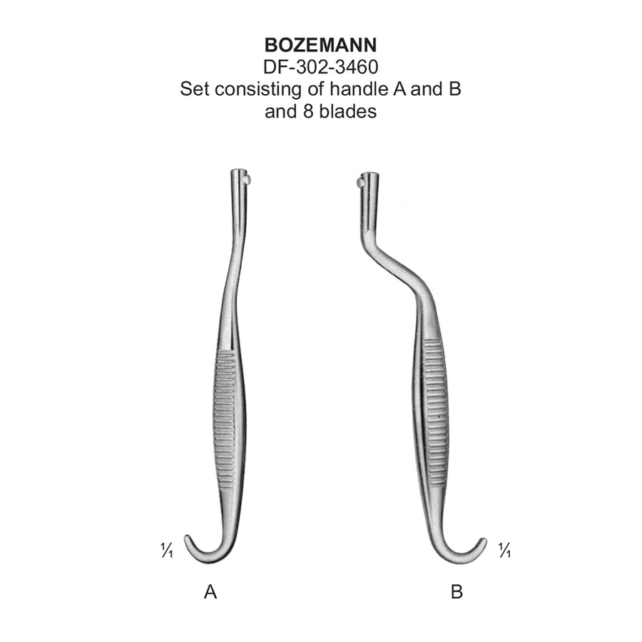 Bozemann Vaginal Specula Set Consisting Of Handle A And B And 8 Blades (DF-302-3460) by Dr. Frigz
