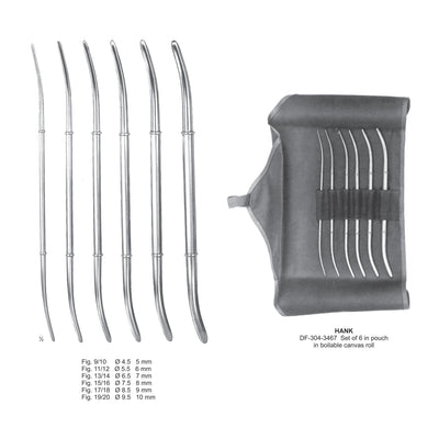 Hank Uterine Dilators, Set Of 6 In Pouch In Boilable Canvas Roll (DF-304-3467) by Dr. Frigz
